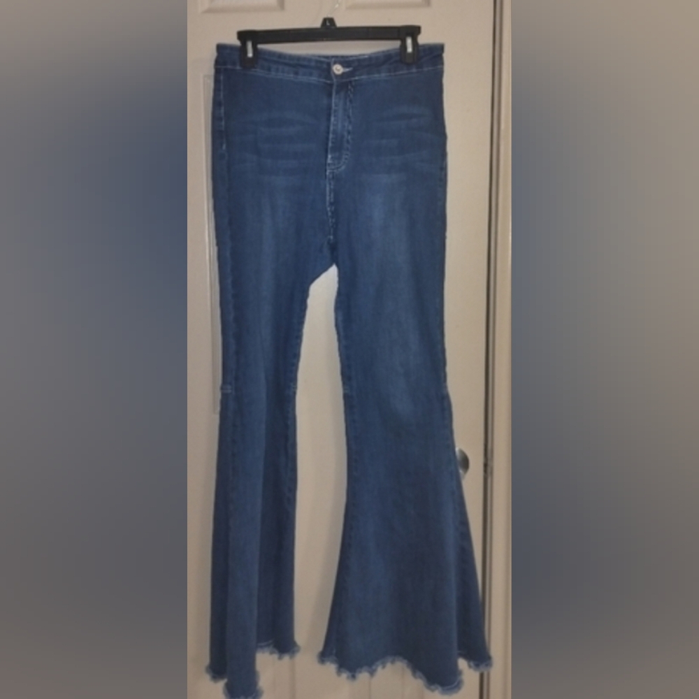 Anna-Kaci Blue Flared High Waisted Jeans Sz L